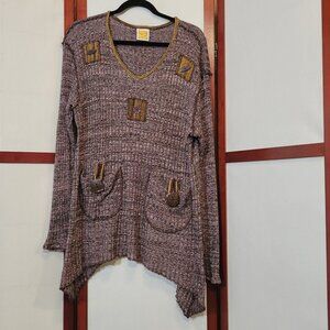 Hand Jive Mixed Media Boho Sweater- XL
